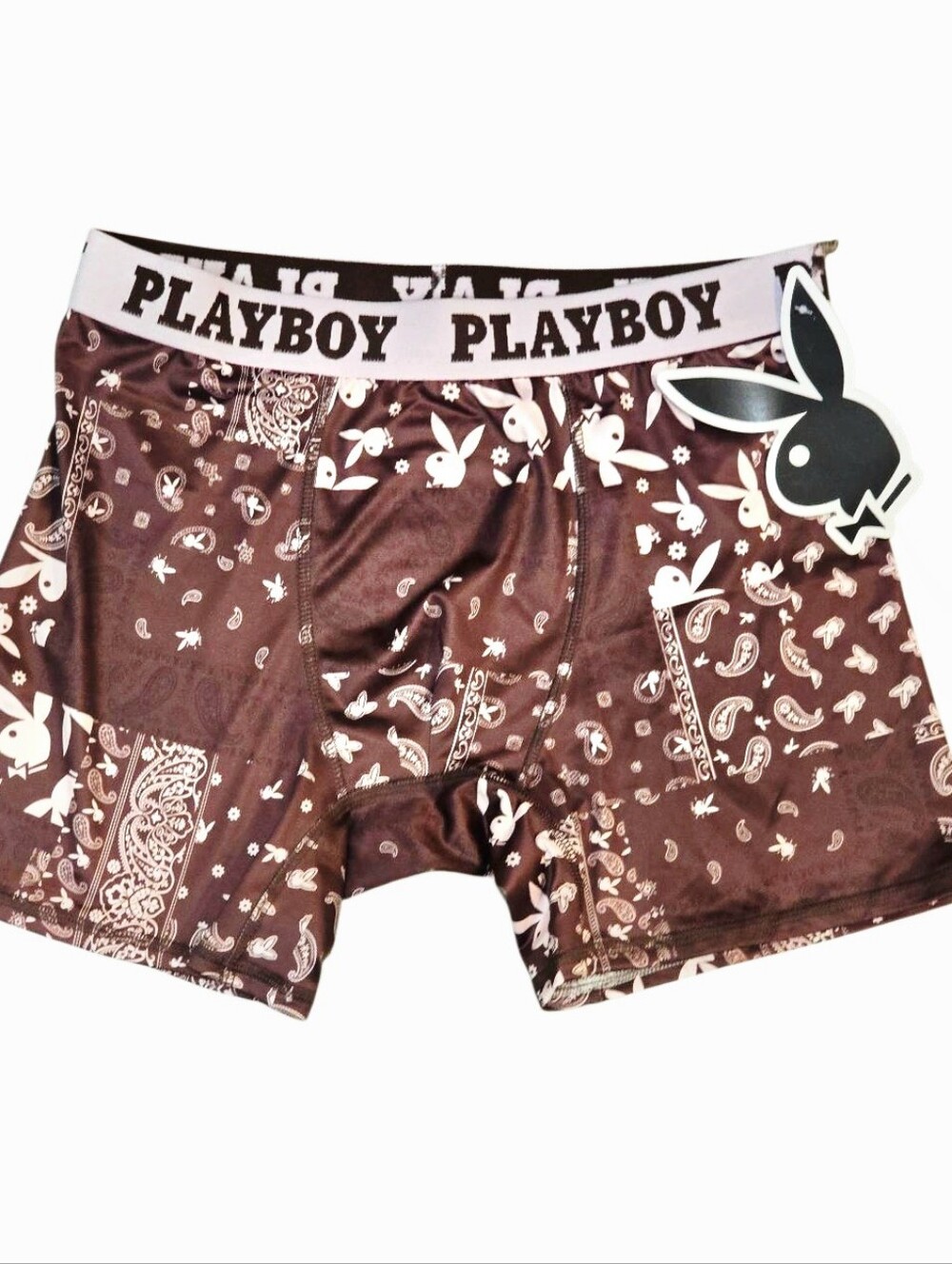 PLAYBOY Bandana Bunny Logo Print Boxer Briefs- Brown